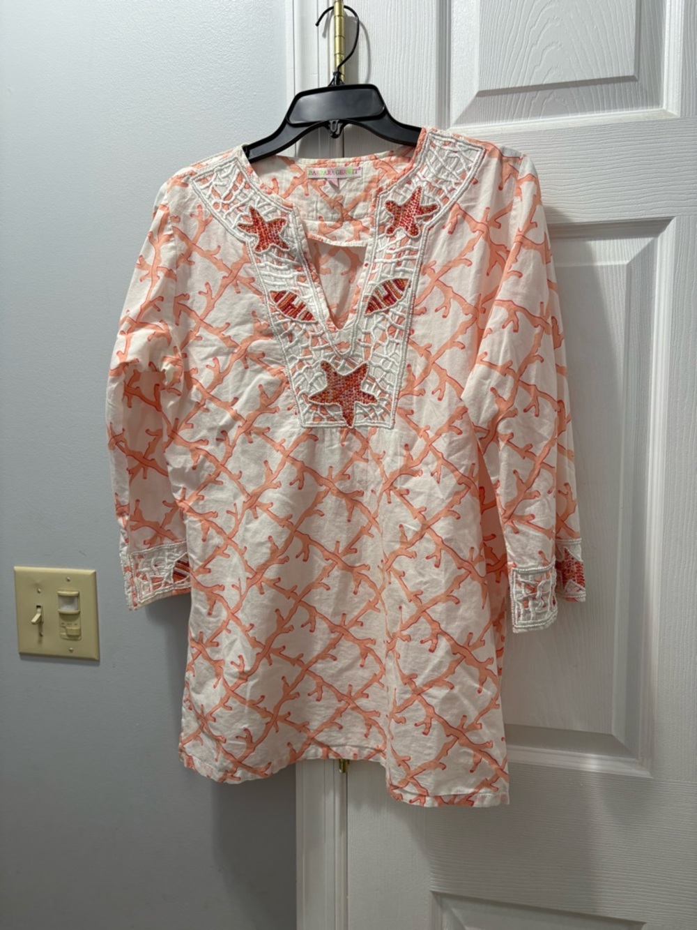 Barbara Gerwit Starfish, Shell & Coral Embroidered Beaded Cotton Tunic